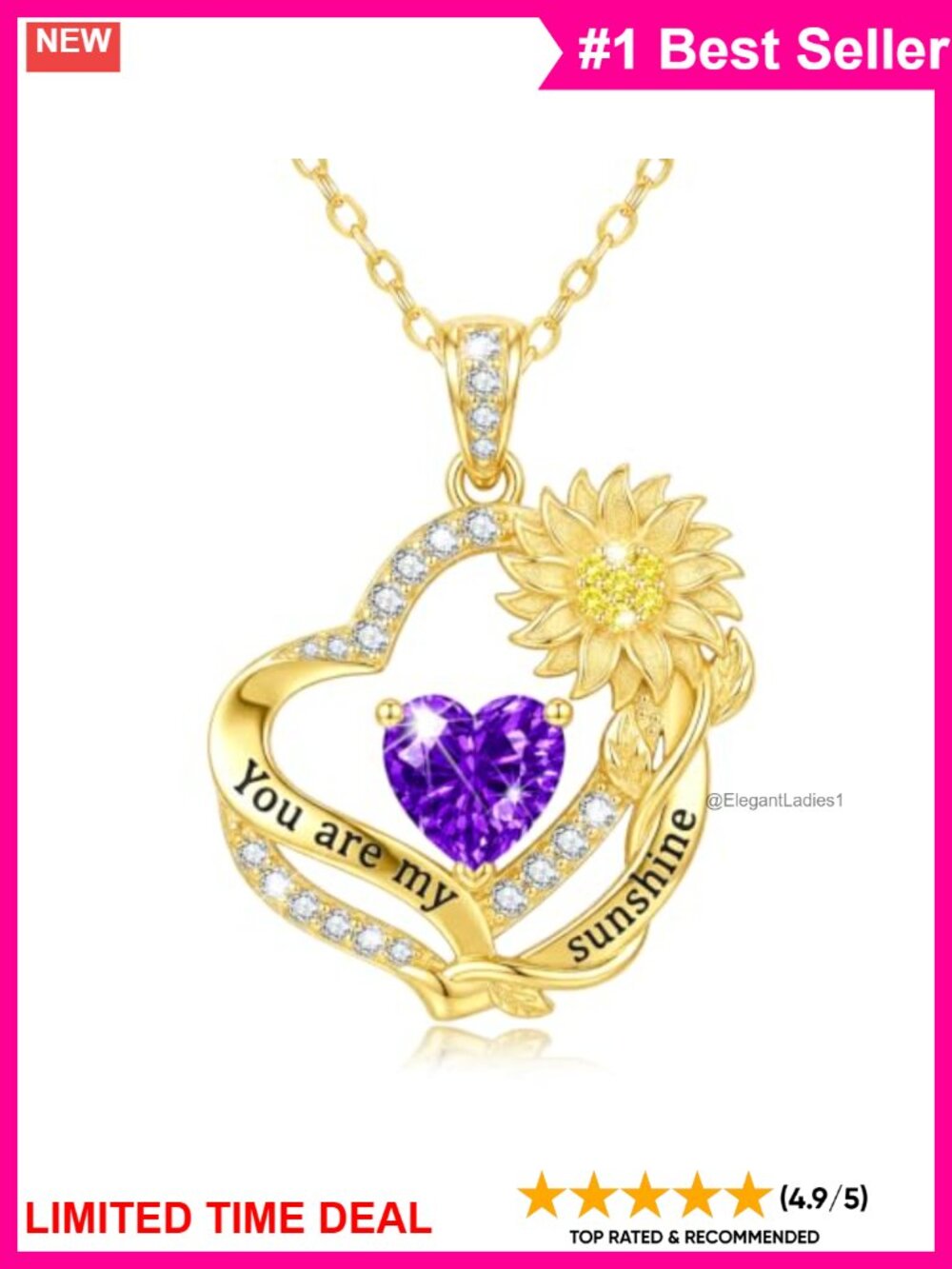 14K Gold Plated Sunflower Pendant Necklace Adjustable Chain Women